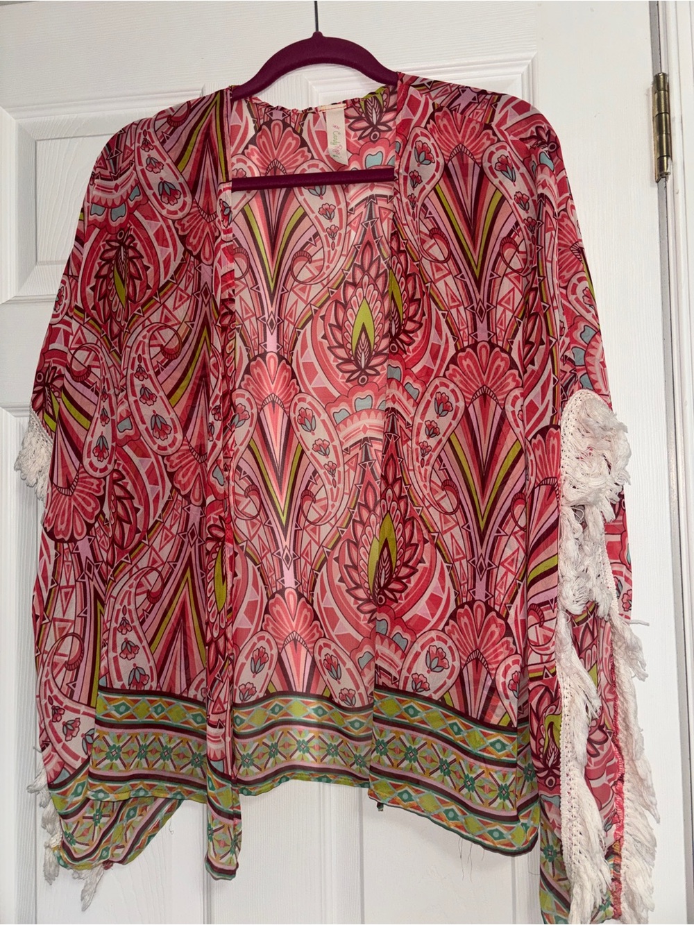 Pink Paisley Fringe Kimono
